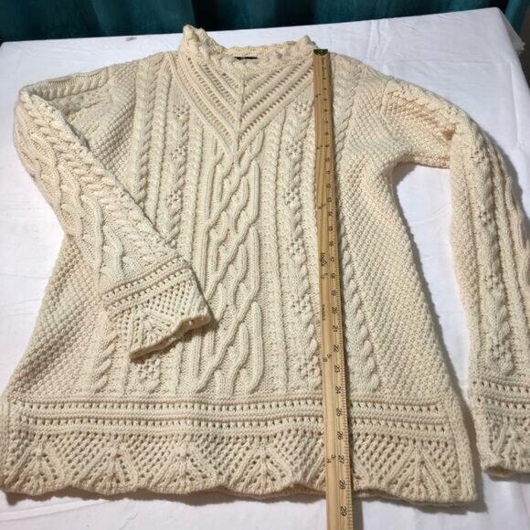 Irish Store womens XL merino wool fisherman cable knit sweater open knit detail - Picture 4 of 11